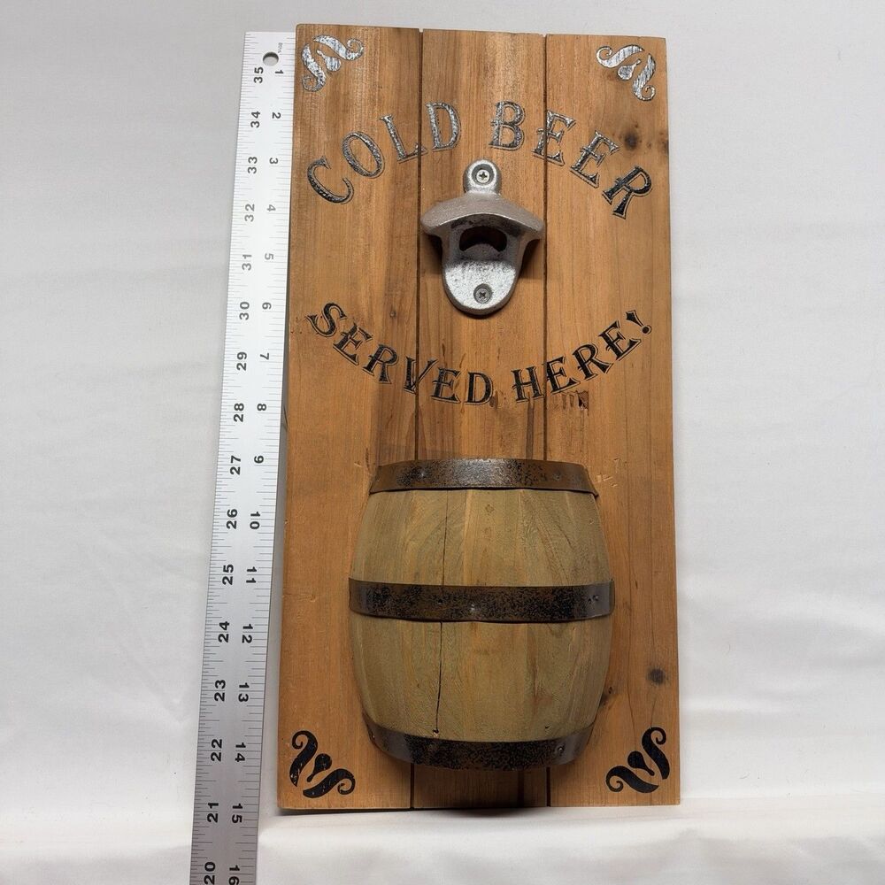 Beer Cap Opener Displayed On Wood, Man Cave Accessory, Rustic